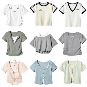 Camiseta Corta Ajustada de Verano de Alta Calidad para Mujer, con Aberturas y <span class=keywords><strong>Manga</strong></span> Corta, Estilo Bodycon, para Venta al por Mayor - Product Image 1