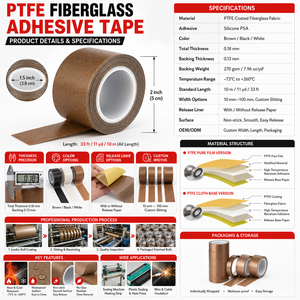 Ruban adhésif en <span class=keywords><strong>fibre</strong></span> <span class=keywords><strong>de</strong></span> <span class=keywords><strong>verre</strong></span> PTFE résistant à <span class=keywords><strong>la</strong></span> chaleur et à l'usure, directement <span class=keywords><strong>de</strong></span> l'usine, pour usage industriel en vrac - Product Image 4