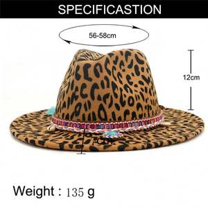 X3082 Chapeau unisexe en laine à imprimé léopard, casquette jazz tendance, chapeau Panama en laine Homburg - Product Image 3