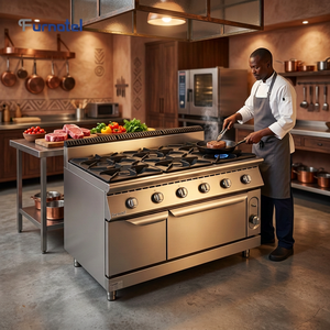 <span class=keywords><strong>Estufa</strong></span> Comercial de Acero Inoxidable de 6 Quemadores a Gas con Horno de 900 mm, <span class=keywords><strong>Estufa</strong></span> de Cocina de Alta Resistencia con Certificación CE <span class=keywords><strong>para</strong></span> Hoteles y Restaurantes - Product Image 1