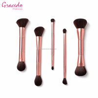 OEM ODM 5 pinceaux de maquillage synthétiques à double extrémité avec manches en plastique pour le maquillage du visage et des yeux, ensembles d'outils cosmétiques à marque privée
