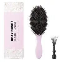 Pink Wooden Hair Brush with Boar Bristles, Nylon Mix