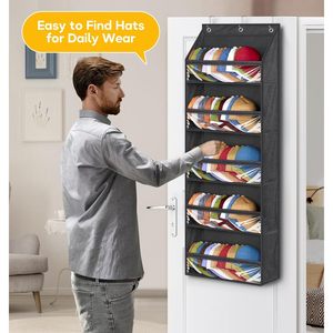 Over Door Hat <b>Rack</b> Black 5 Tier Clear Pockets For Baseball Caps Closet <b>Wall</b> Storage Organizer Holds 60 Hats - Product Image 5