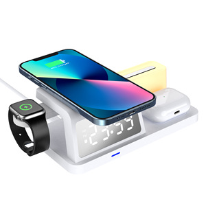 HiTao 15W 5-in-1 <b>Wireless</b> Charging Station with Digital Clock & RGB Ambient <b>Light</b> for Multi-Device Charging - Product Image 4