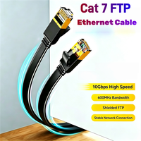 Kabel Ethernet Datar Cat7 FTP 10Gbps 600MHz Tembaga Murni RJ45, Kabel Patch LAN, Teruji Fluke untuk Pengkabelan Ruang Komputer Berlapis Emas