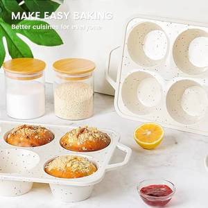 MUYULINS Factory Beige 6-Cup LFGB Non-Stick BPA Free Metal Reinforced Frame Large <b>Silicone</b> Cupcake Pan American Muffin Tray - Product Image 6