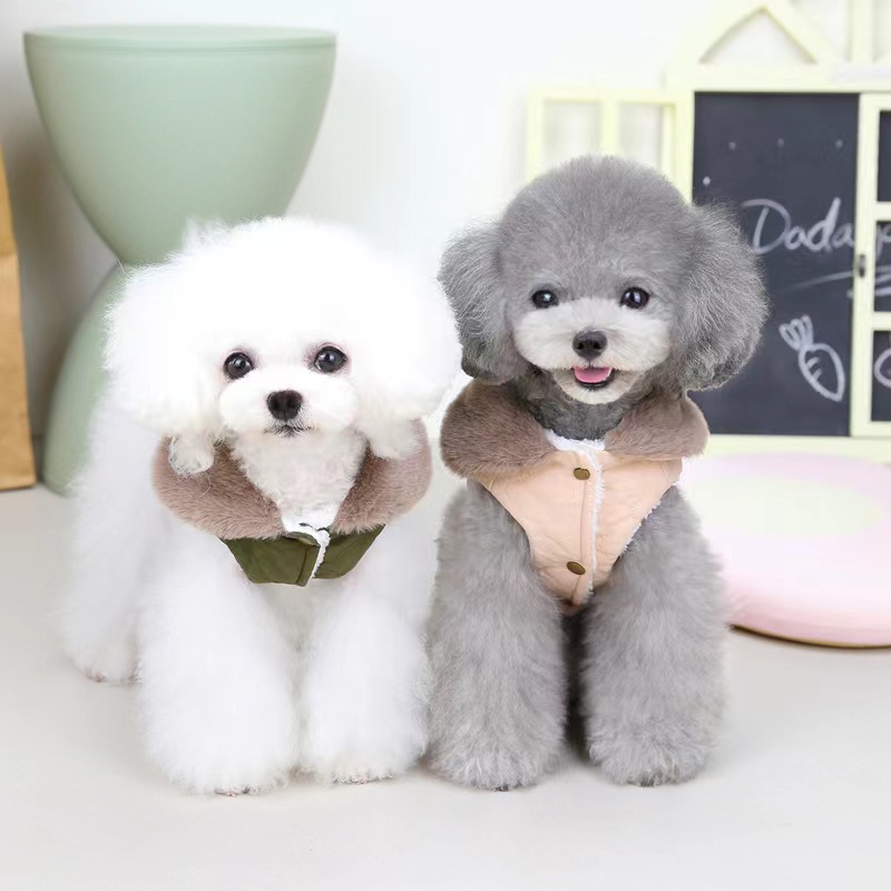 Fashionable Three Colors Pet Coat With Warm Fur Collar Dog Winter Clothes Windproof Vest For Pet Dog Cat