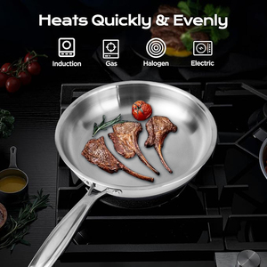 Wok en acier inoxydable tri-couches entièrement recouvert avec couvercle, sans revêtement, compatible induction, poêle à frire, passe au four, sans PTFE ni PFOA - Product Image 3
