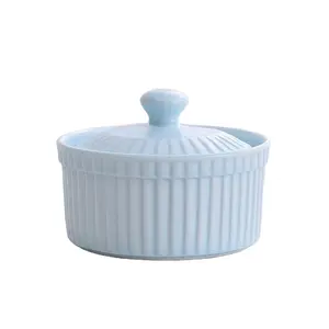 日本のセラミックオーブンボウルプディングボウルダブルスキンミルク磁器ボウル蓋付きベーキングケーキカップ
