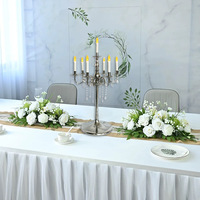 Chandelier 6+1 branches en fer doré électroplaqué, style européen, pour célébration de jeunes mariés, décoration de table de mariage et accessoire de présentation