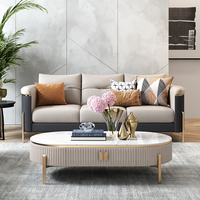 Meubles de salon de style luxueux, pieds en métal, table basse de rangement, plateau ovale, table basse blanche
