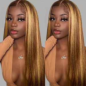 Highlight Ombre 13x4 Cheveux Humains Avant de Lacet Perruque <span class=keywords><strong>Piano</strong></span> Couleur Brut Indien Cheveux Miel Blonde En Gros Droite 4x4 Dentelle Fermeture Perruques - Product Image 1