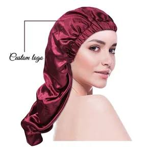 Custom Logo Silk Sleep Overnight Hair Care Long Bonnets Ladies Dual-purpose Long Hair Bonnets Elastic Buckle