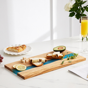 Tabla <span class=keywords><strong>de</strong></span> Cortar Rectangular <span class=keywords><strong>de</strong></span> Madera <span class=keywords><strong>de</strong></span> Olivo Natural y Resina Epoxi Azul para Servir Quesos y <span class=keywords><strong>Tapas</strong></span>, Ideal para Regalo - Product Image 3
