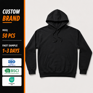 Felpa con <span class=keywords><strong>Cappuccio</strong></span> Nera da Uomo, Manica Lunga, Cotone, Tasca a Canguro, Cordoncino, Personalizzabile OEM, Vendita all'Ingrosso, Streetwear - Product Image 1