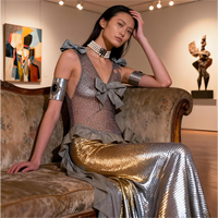 Robe en maille d'acier inoxydable HT&T Cyberpunk Techwear pour festival de rave, mode futuriste, style club sexy, taille et couleur personnalisables