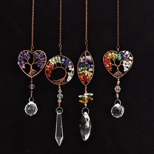 Pendentif en cristal Arbre de Vie chauffant pour la vente en gros, Galets naturels, Attrape-soleil, Modèle artisanal en mosaïque d'améthyste, Décoration de Noël polie - Product Image 1
