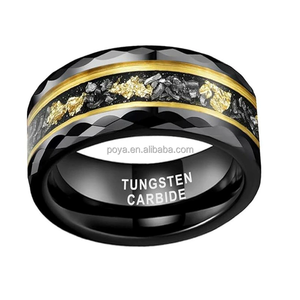 POYA Unisex 8mm Schwarz/Silber/Gold gehämmerter Wolfram <span class=keywords><strong>ring</strong></span> Gold Liner Meteorit Rasieren & Blattgold Inlay Eleganter Herren Ehering - Product Image 4