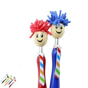 Stylo publicitaire créatif à écran tactile avec tête de dessin animé en peluche et fonction de nettoyage, style stylo-brosse à cheveux - Product Image 1