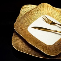 Assiette carrée en porcelaine de luxe avec bord doré, plat à steak et dessert haut de gamme, sans BPA, compatible lave-vaisselle et micro-ondes, qualité alimentaire pour hôtel