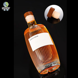 Bouteille de vin en bois de 500 ml (16 oz) avec bouchon en verre, bouteille de Baijiu à rayures verticales, pour <span class=keywords><strong>whisky</strong></span>, liqueur, vodka, tequila - Product Image 2