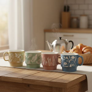 Tazas de Café de Porcelana con Diseño Floral Clásico, Reutilizables, Aptas para Lavavajillas y Microondas, Ideales para Regalos y Fiestas, en Caja de Regalo - Product Image 1