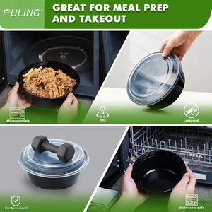 Fuling 24oz 32oz 38oz vòng màu đen PP nhựa bữa ăn chuẩn bị Bát thực phẩm dùng một lần <span class=keywords><strong>Container</strong></span> có nắp đậy - Product Image 3