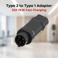 Adaptateur de charge EV 32A Type 2 vers Type 1 J1772, convertisseur compact avec boîtier noir pour utilisation en voyage en voiture électrique