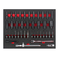 Kit d'Outils de Douilles Profondes 1/2 Pouce de 45 Pièces, Jeu de Douilles à Chocs Universelles Métriques, pour Chariot d'Atelier, dans Plateau en Mousse EVA