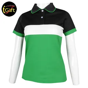 iGift BSCI OEM High Quality Fashion Custom Logo Short Sleeve Green White Black Sports Wear Women Female Golf Polo Shirt