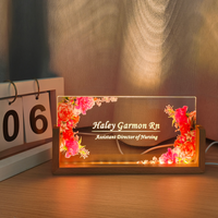 Plaque de nom de bureau personnalisée avec fleurs, panneau de bureau LED, plaque de nom personnalisée, décoration de bureau, accessoire de bureau, cadeau de nouvel emploi