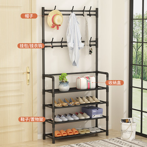 <b>Shoe</b> <b>Rack</b> With Coat Hanger <b>Storage</b> Shelf For Entryway And Bedroom Standing Type Rectangle Design Capacity 10-20 Pairs - Product Image 2