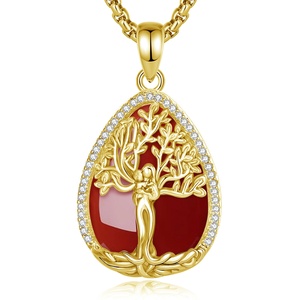 Collana con Ciondolo a Goccia Albero della Vita Placcato Oro 18K per Mamma e Figlio, con Corniola e Zirconi - Vendita all'Ingrosso - Product Image 1