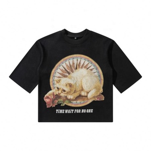 เสื้อยืดโอเวอร์ไซส์ผ้าคอตตอนผ้าคอตตอนพิมพ์ลายเทอร์รี่เสื้อครอปแบบเปิดไหล่มีลายพิมพ์ดิจิตอลสำหรับ100% - Product Image 4