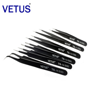 Pinzas Antiestáticas Vetus Serie TS de Acero Inoxidable ESD, Puntiagudas y Curvadas para Arte de Uñas y Depilación - Product Image 1