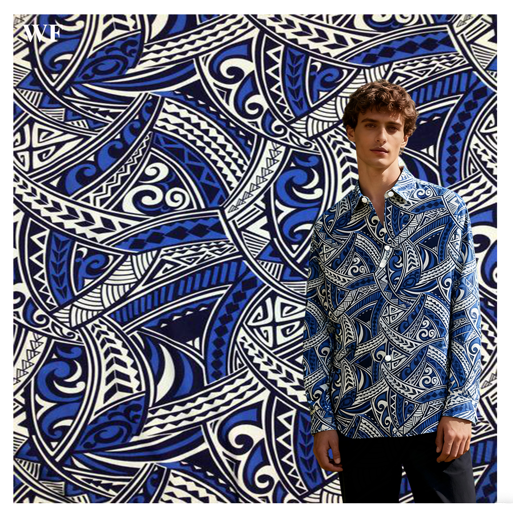 WF Polynesian Tribal Pattern Designs Customized Digital Printed 100% Rayon Viscose Fabric for Samoan Clothing