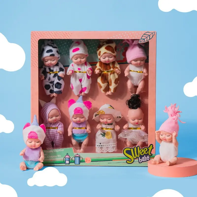 8PCS tiny dolls silicone princess mini dolls with handmade clothes cute mini sleeping dolls