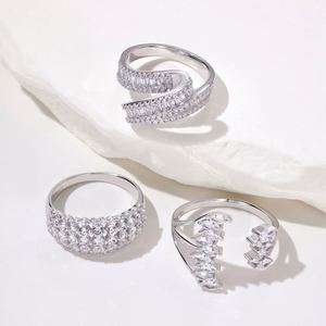 Dylam Special Design 925 Sterling <b>Silver</b> Rhodium Plated Baguette Eternity Multiple Marquise 5A Cubic Zirconia Open <b>Adjust</b> <b>Rings</b> - Product Image 2