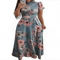 Nouvelle mode Robes d'été à manches courtes pour femmes Robe longue décontractée à col montant et imprimé floral pour femmes