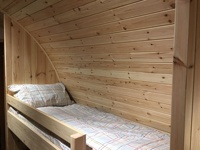 Bateau forme Arc plier toit camping pod/petite maison/cabine en bois pour vacances et randonnée