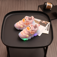 Chaussures de sport décontractées ergonomiques pour garçons et filles, motif de canard de dessin animé unique et mignon, lumière LED, maille respirante, chaussures de sport pour tout-petits et enfants