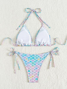 STOCK Triangle Op Basic Bikini Sirène Imprimé Cravates Détails <span class=keywords><strong>Maillot</strong></span> de bain brésilien pour femme <span class=keywords><strong>Maillot</strong></span> de bain - Product Image 3