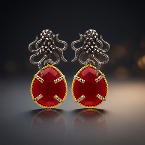 <b>Garnet</b> Hydro Pear Shape 925 Sterling Silver Gold Plated <b>Earring</b> - Product Image 3