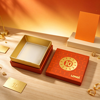 Boîte cadeau or orange 10e anniversaire, boîte rigide carrée personnalisée, écologique, haut de gamme, logo en feuille métallisée, impression UV géométrique, magnétique