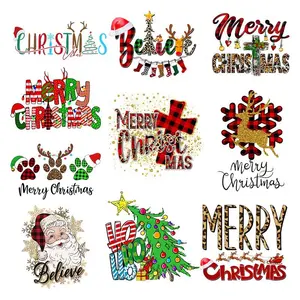 New Cross Christmas Sticker On Clothes Iron Patch Buffalo Plaid Heat Transfer Stickers Leopard Print Thermal Iron on Printing T