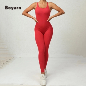 ชุดรอมเปอร์เปิดหลังเซ็กซี่สำหรับผู้หญิงชุดจั๊มสูทเอวสูงชุดติดกันแนบเนื้อแบบถักสำหรับออกกำลังกายเล่นโยคะฟิตเนสยกก้น - Product Image 5