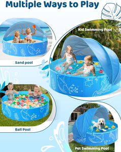 Bañera de plástico personalizada para fiesta de agua perro gatos mascotas vadear bañera niños adultos plegable sobre el suelo <span class=keywords><strong>piscina</strong></span> al aire libre con dosel - Product Image 6