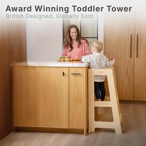 Toddler Tower 3-Level <b>Adjustable</b> Wooden Step <b>Stool</b> Natural | Standing with 3 <b>Height</b> Levels - Product Image 4