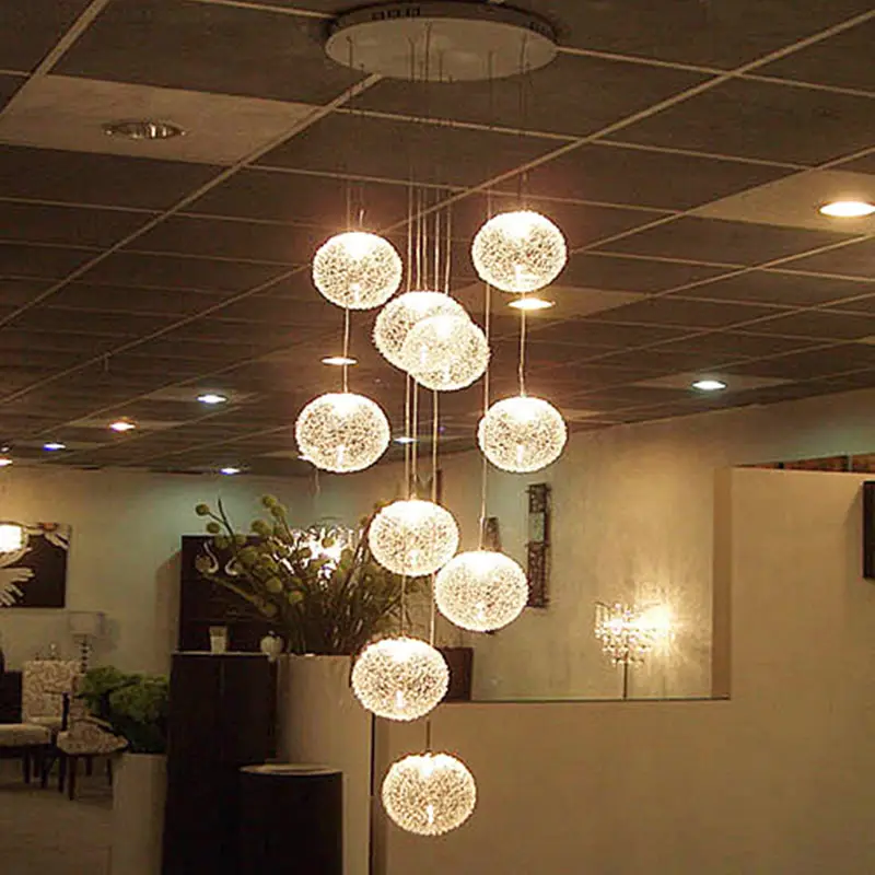 Hiện Đại Lớn Dài Cầu Thang Vòng Bóng Lustres Đèn Chùm 10 Đèn Phòng Khách Glass Globe Pendant Đèn Ánh Sáng Lịch Thi Đấu Đèn