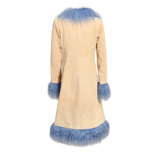 Gabardina larga de piel de oveja auténtica, esponjosa, colores personalizados, Cuello de piel de cordero de Mongolia de lujo, puños, chaqueta de cuero de gamuza auténtica para mujer - Product Image 2